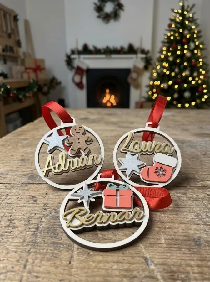 Bolas de Navidad de madera con nombres